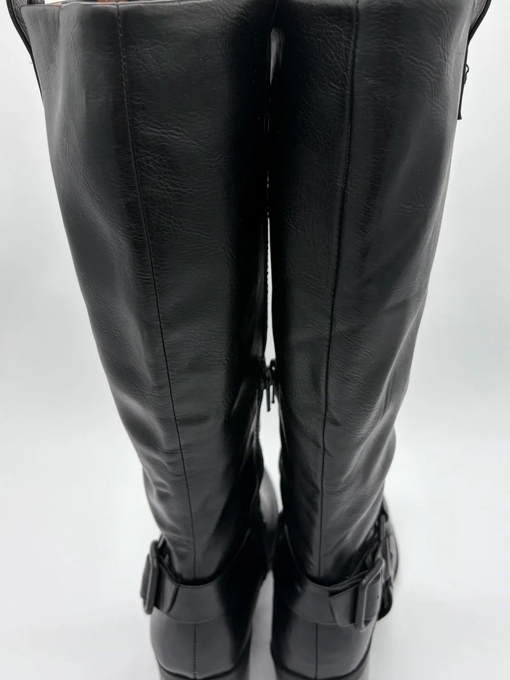 boc Black Knee-High Leather Riding Boots with Buckle Detail
